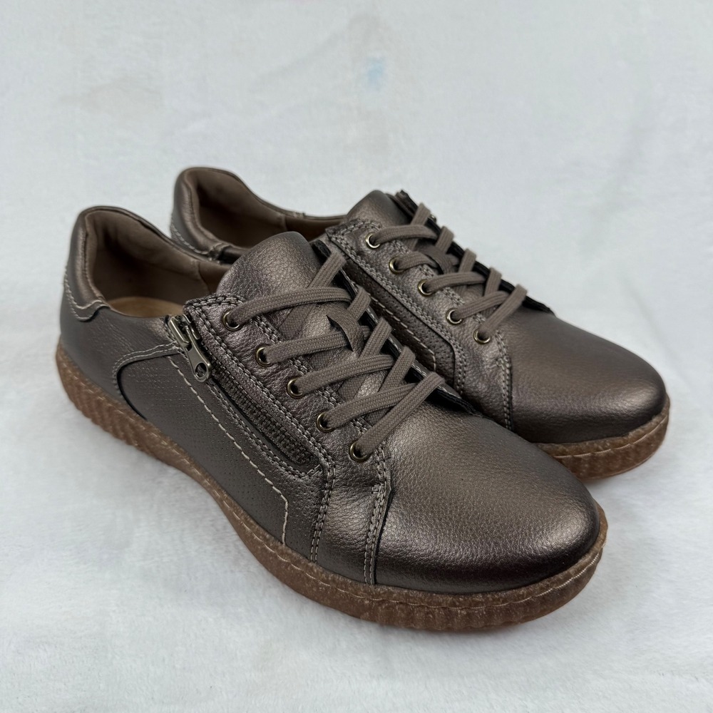 Clarks Collection Women's Bronze Metallic Leather Lace Up Comfort Sneakers 9.5‎